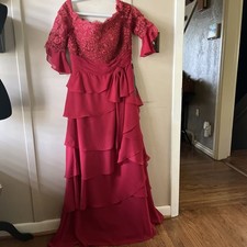 Izidress Formal Ball Gown New Size XL 14 Red Flowy Lace Bow