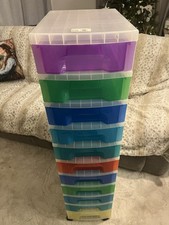 Tall Plastic Rainbow Chest Of Drawers Storage Tower For Crafts With Castors