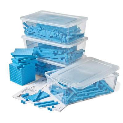 Blue Plastic Base Ten Blocks Complete Set, Place Value Blocks, Counting Cubes fo