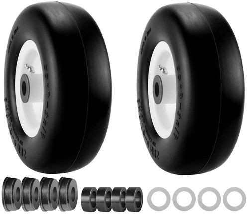 9x3.50-4 Flat Free Tire and Wheel by - 9 Inch Smooth Solid Tires Fit for Lawn...