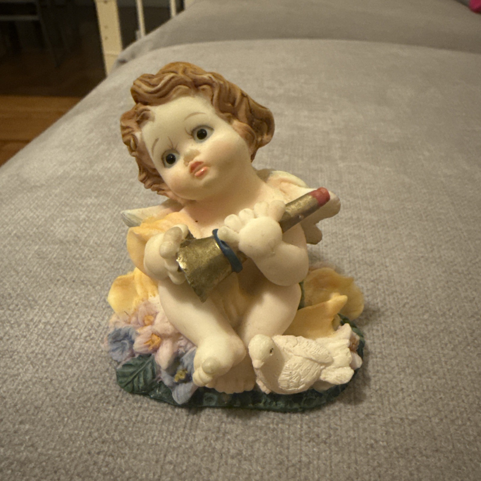 Vintage Resin 2.5” Cherub Angel  With Musical Instrument , Bird,flowers Figurine