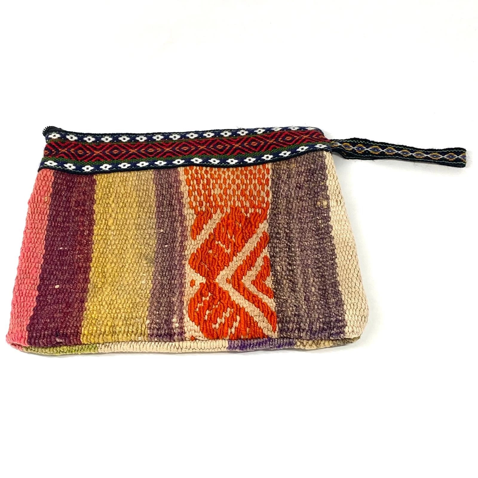 Peru Woven Cosmetic Bag Zipper Pouch Multicolor Geometric Tribal Travel Makeup
