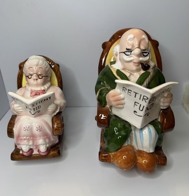 Lefton Vintage Grandma and Grandpa Retirement Fund without Piggy Banks Rocking 