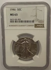 1946 MS63 Walking Liberty Half Dollar NGC Graded Silver Blast White