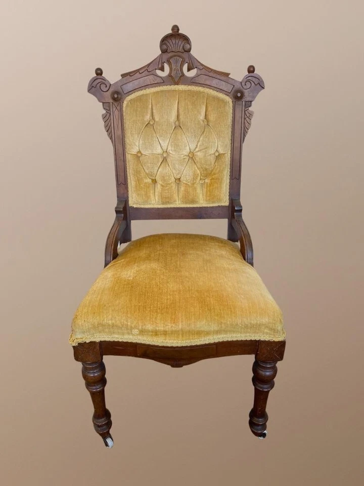 Victorian Walnut Gold Mohair Empire Chair 19th century - Image 2 of 4
