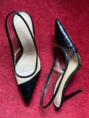 Escarpin Zara - 41 - Noir - Aspect Croco - Bride Arrière Elastique - Talon 9 cm. - Photo 1/4