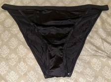 Glossy Black Wet Look Second Skin Satin Buttery Soft String Bikini Pantie XL NEW