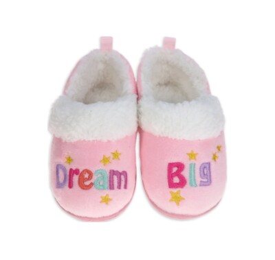 WONDER NATION Baby Girls Size 6 Dream Big Sherpa Lined Comfort Slipper Shoes