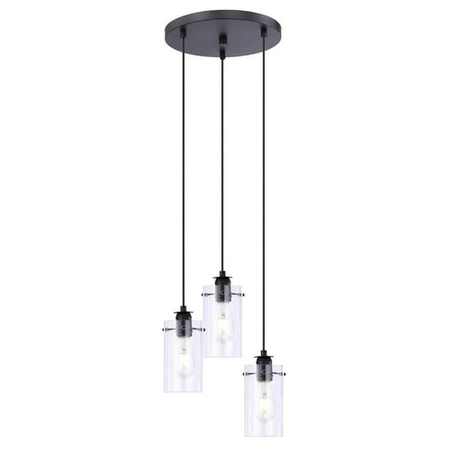 Hampton Bay Pendant Hanging Light W/Clear Glass Shades Regan 3-Light Matte Black - Picture 5 of 5