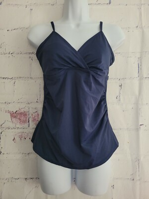 Jaclyn Smith Swimsuit Tankini Top only Size 8 Navy Blue Crossover V-neck Padded