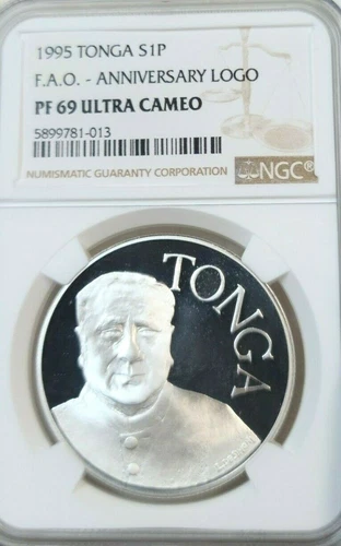 1995 TONGA SILVER 1 PAANGA S1P FAO ANNIVERSARY NGC PF 69 ULTRA CAMEO TOP POP 1