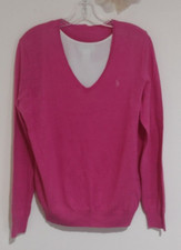 RALPH LAUREN PINK Knit Sweater M EUC V-Neck Long Sleeve Polo Logo