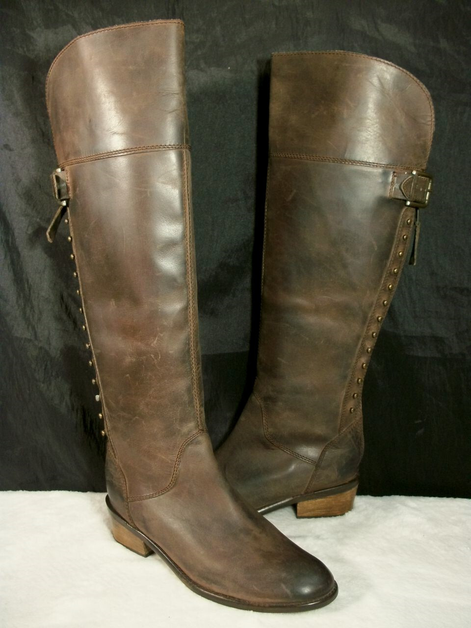DIBA SUTTON BROWN DISTRESS LEATHER BACK ZIP ABOVE KNEE RIDING BOOTS 7M FREE SHIP