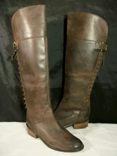 DIBA SUTTON BROWN DISTRESS LEATHER BACK ZIP ABOVE KNEE RIDING BOOTS 7M FREE SHIP