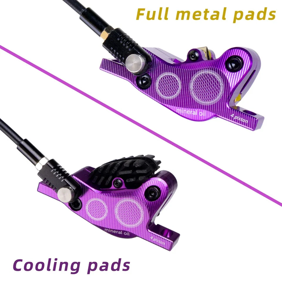 Freno de disco hidráulico para bicicleta MTB de 4 pistones con pastillas de enfriamiento freno de presión de aceite Foto 4 de 4