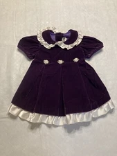 Vintage Girls Velvety Plum Dress Satin Trim Brooke Lindsay 12 mos USA made