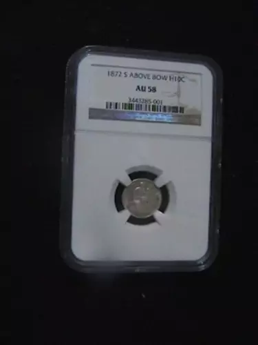 1872-S H10C-NGC AU58 NICE TONED ORIGINAL COLOR & SURFACE LIBERTY SEATED HALF 10c