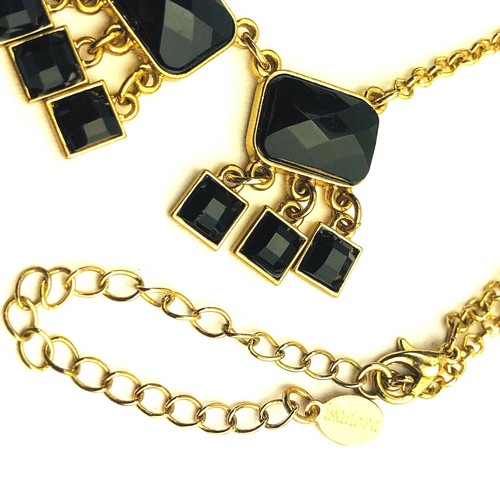 Chunky Statement Isadora Necklace Black Dangle Goldtone Chain Signed - Picture 5 of 6