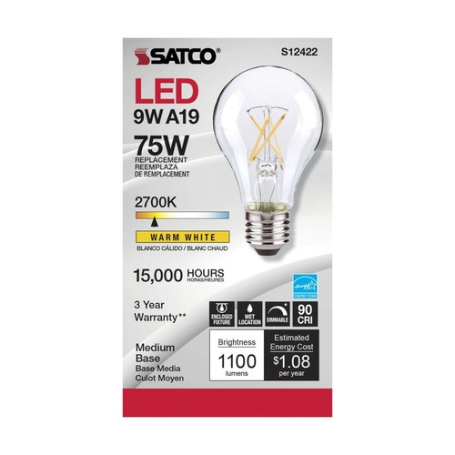 Satco S12422 - 10.5 Watt LED A19 Clear LED Bulb - 2700K - 120 Volt (6 pack) - Picture 2 of 7