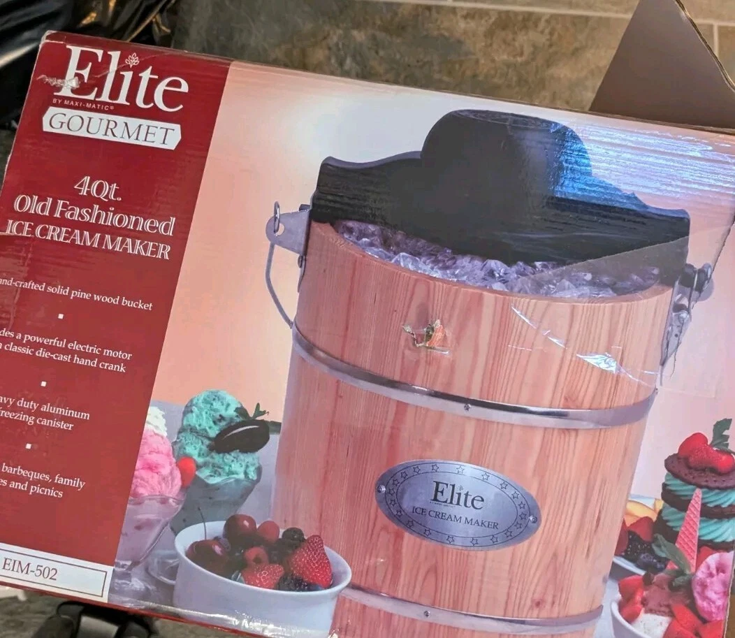 Elite Gourmet EIM-502 4 Quart Vintage Appalachian Wood Bucket Electric Ice Cream