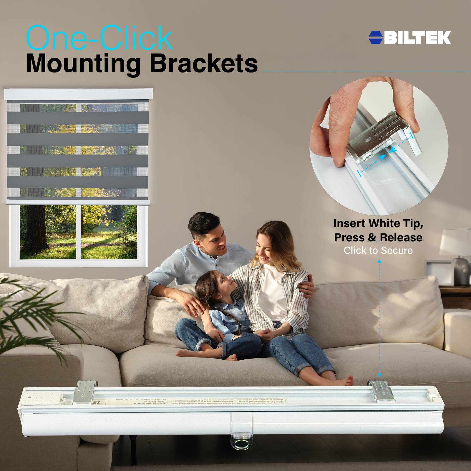 Cordless, Gray, Roller Shades Free-Stop Dual Layer Window Blinds - 34"x72"