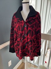 Gorgeous!! Damee Nwt L Swing Jacket Shawl Collar Button Pockets Black Red Size