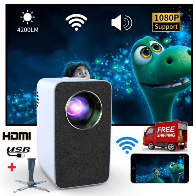 Wifi LED Portable Native 1080p Projector Home Theater Movie BT Speaker Portable