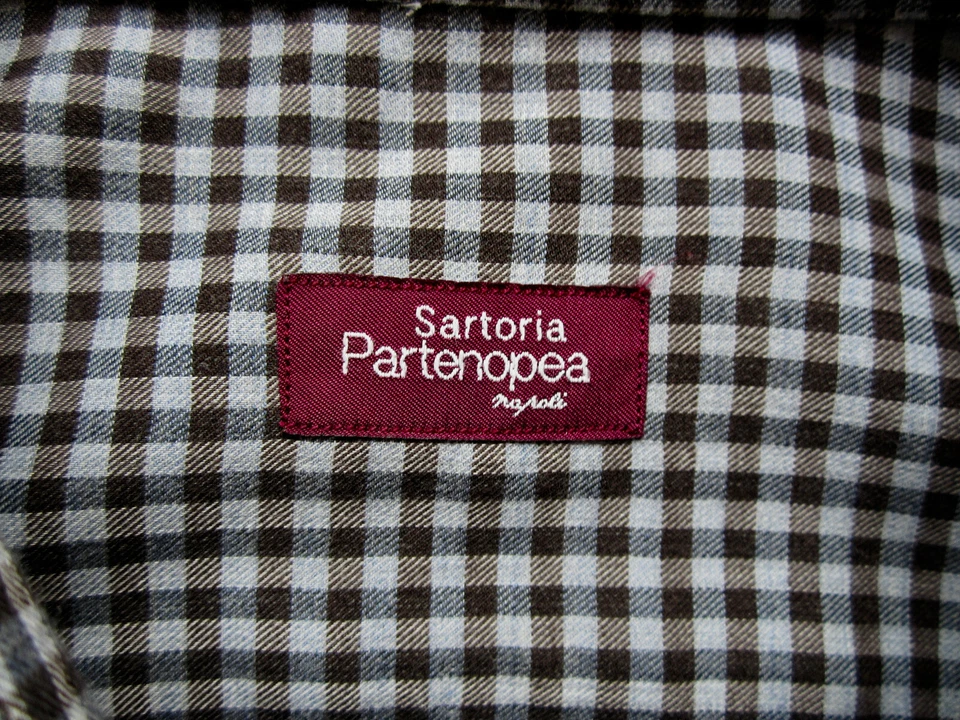 $375 SARTORIA PARTENOPEA NAPOLI ЧЕРНЫЙ И СИНИЙ ЧЕК РУБАШКА 16 1/4 X 35 3/4 - Изображение 2 из 4