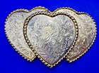 Triple 3 Hearts Cutout Flower Swirl Floral Engraved Two Tone Belt Buckle W USA
