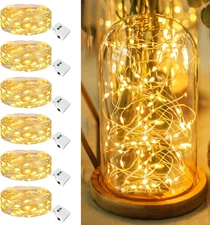 6 Pack Battery Operated Fairy Lights - 20 LED Twinkle String Lights Warm White.