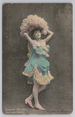 c1905 Handgetönte RPPC Schauspielerin Everard Varietes Paris Cautin & Berger
