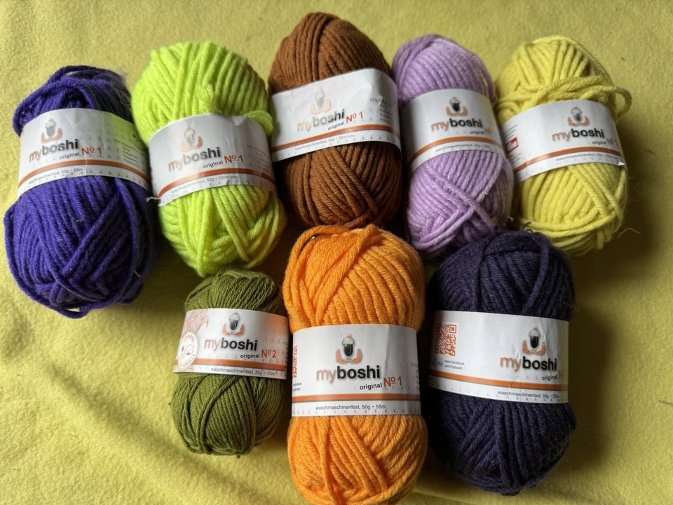 Neu My Boshi Wolle Konvolut Stricken Häkeln Lila Neon Orange Gelb Braun Oliv
