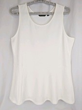Tunic TOP Sleeveless H By Halston White Peblum V Waist QVC Large A287107