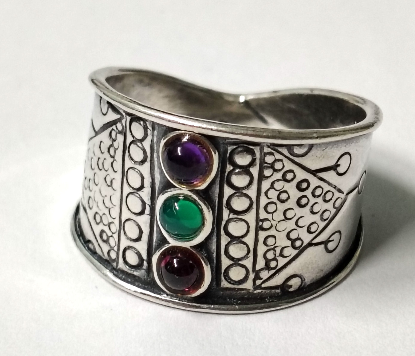 Middle Eastern  Cuff Ring 925 Stamped With Semi P… - image 1