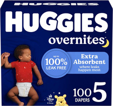 Huggies Overnites Size 5 Baby Diapers, 100 Count 2 Packs of 50 