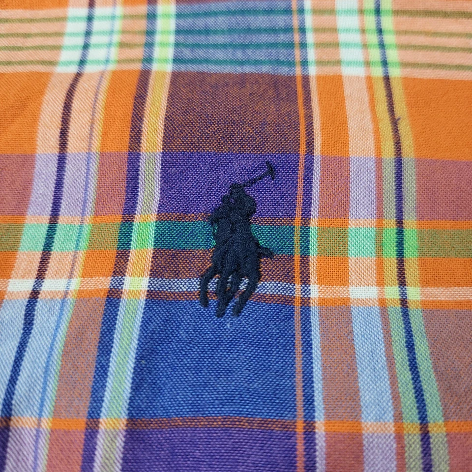 Ralph Lauren Shirt Boys Large 14-16 Orange Madras Plaid Short Sleeve Button Down - Image 3 of 4