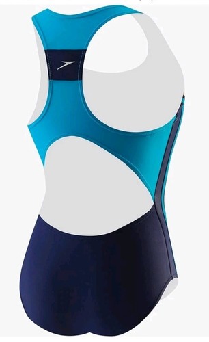 Speedo Swimsuit Size 12 One Piece Infinity Splice Strap Swimwear Deep Water Blue - Picture 6 of 6