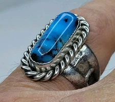 Natural Kingman Turquoise Tufa Cast Sterling Silver Ring Size 8.5 V-High Grade 