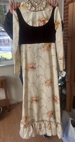 Vtg 70s Handmade Boho Prairie Cotton Maxi Style Dress Bishop Sleeves - Image 1