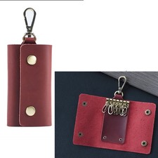 Red Cowhide Leather Car Key Chain Keys Holder Pouch Case Wallet Organizer Bag