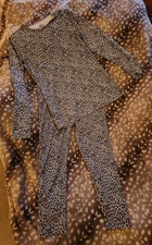 Vtg Cuddle Duds Silky Leopard Cheeta Animal Print 2 pc base layer/pj set Size M