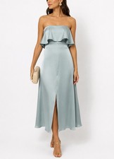 Zimmermann Strapless Flounce Dress 3 Seafoam 100% Silk Front Slit Midi Satin 