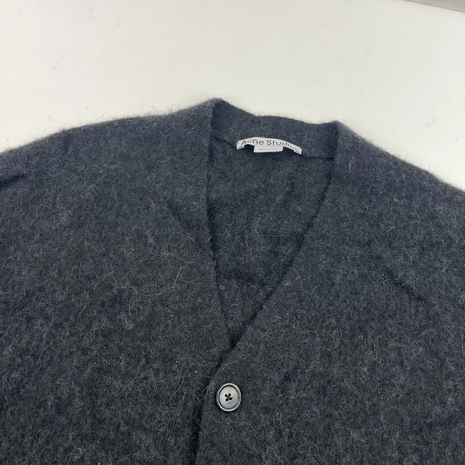 Acne Studios Wool Alpaca Nylon Fuzzy Cardigan Sweater Size Medium Black Gray - Image 2 of 4
