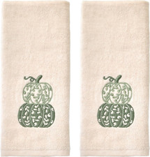 Fall/Thanksgiving Scroll Pumpkin Hand Towel Set-2pc, Natural 100 Cotton. Soft