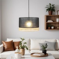 Pendel Leuchte Metall Stoff Schwarz Braun E27 Blendarme HäNgelampe Esszimmer