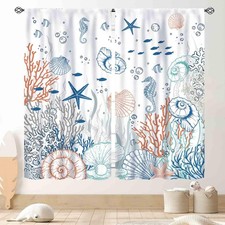 Coastal Curtains, Beach Theme Nautical Sea Turtle Starfish Seashell Seahorse ...