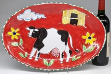 The Cellar Macy's  17" Serving Bowl Platter Italian Handpainted Red Cow La Musa