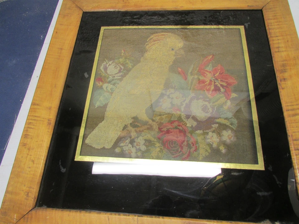 early americana needlework of bird with wool and silk stitching - Image 2 of 4
