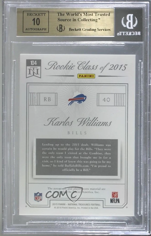 2015 National Treasures RPS Emerald /40 Karlos Williams RPA Rookie Patch Auto RC - Image 2 of 2