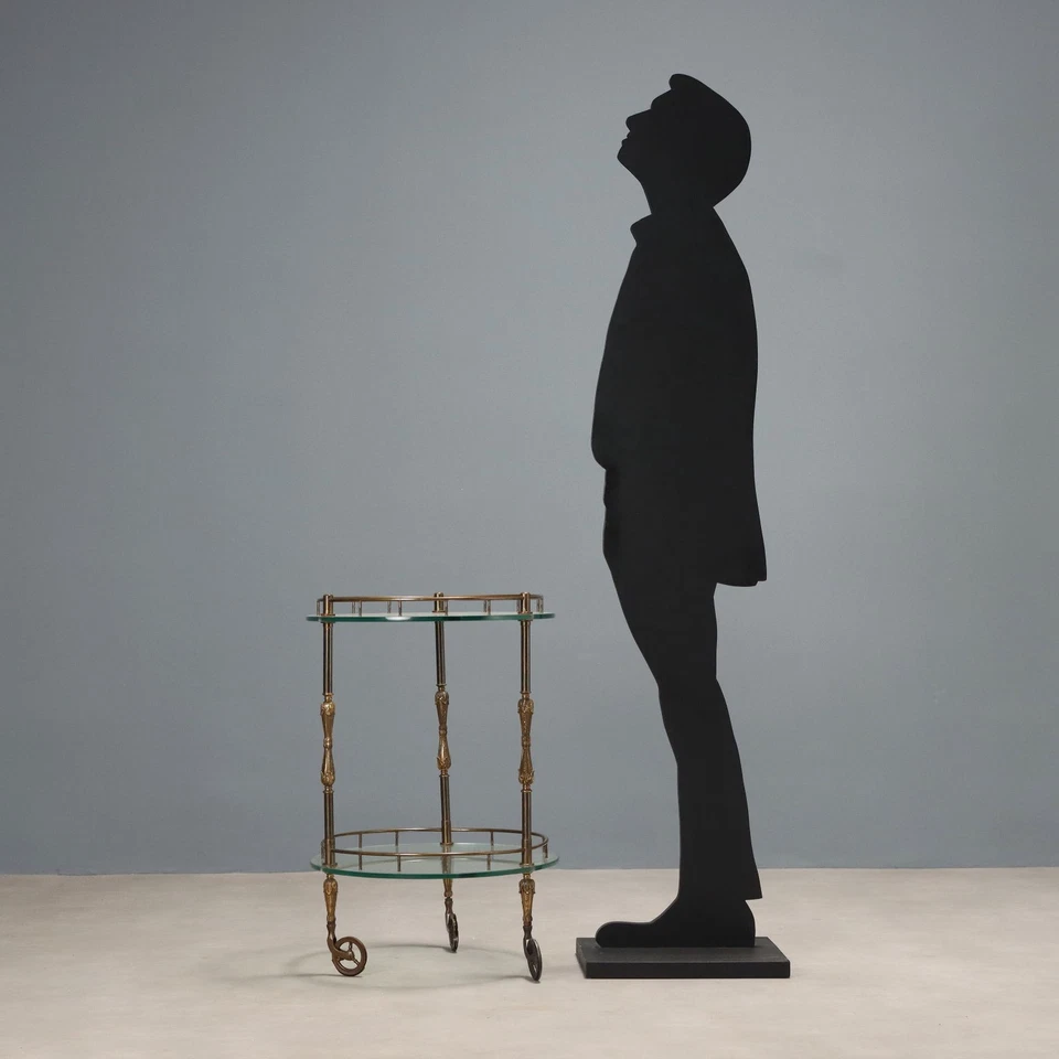 Carrello di Servizio Antico Bronzo Cristallo Ottone XX Secolo Originale - Immagine 3 di 4